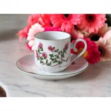 Botaniniais piešiniais dekoruotas puodelis su lėkštute