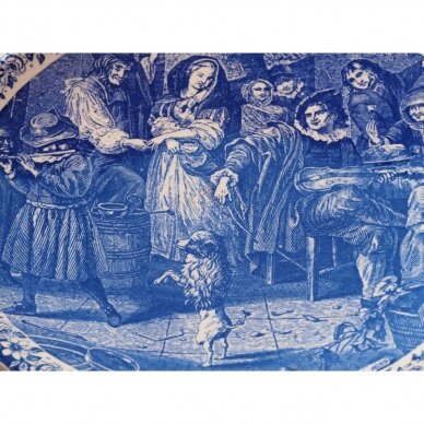 Delfts Blauw lėkštė, dekoruota Jan Steen paveikslo motyvais