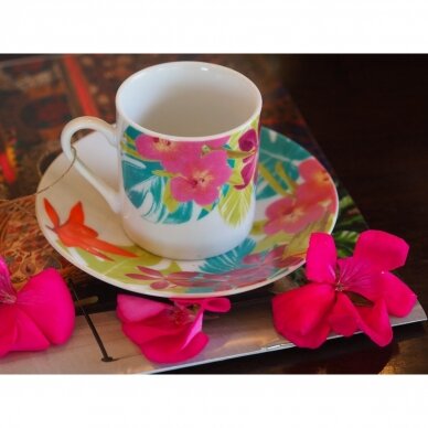 Maison du monde espresso puodelis, dekoruotas egzotiškomis gėlėmis